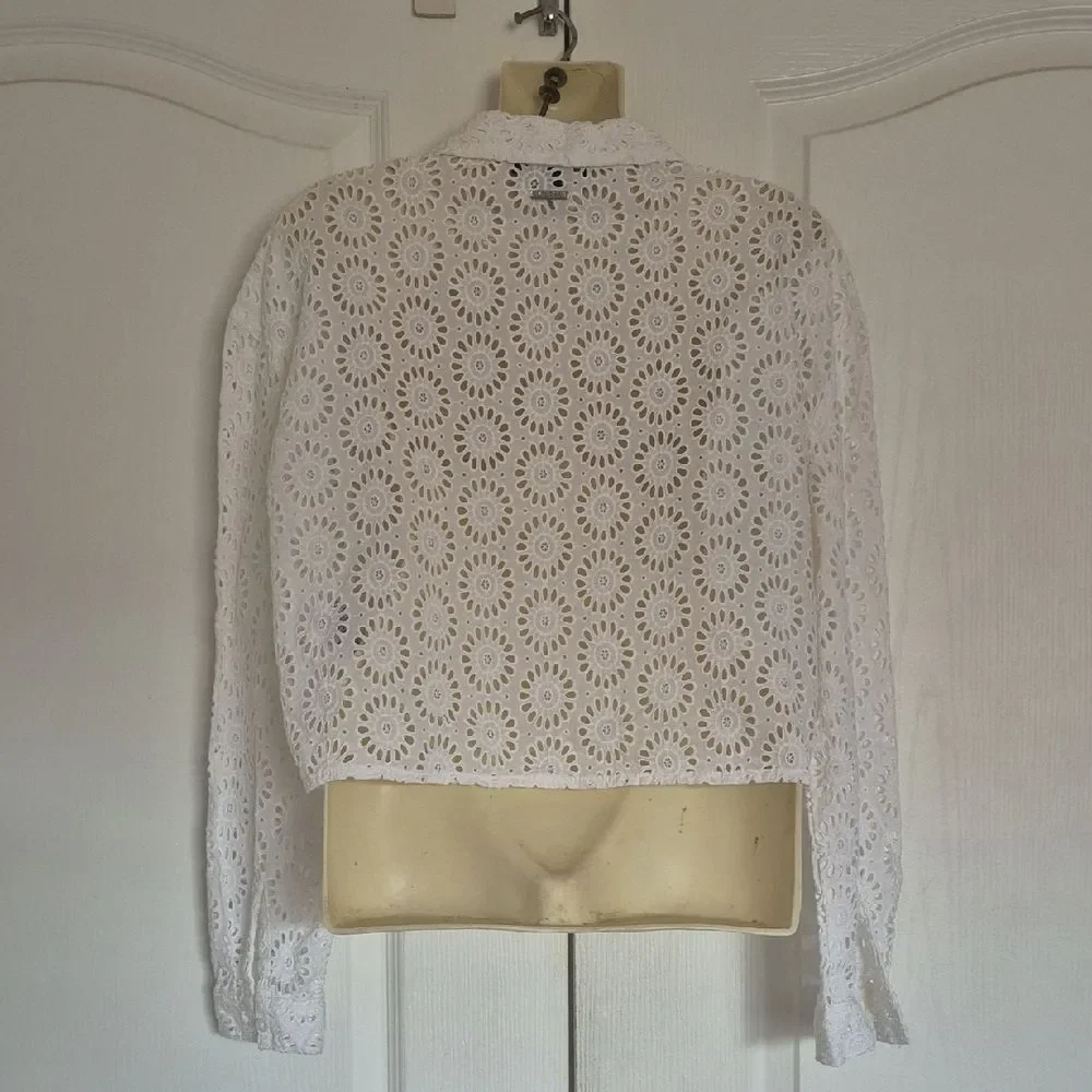 Guess White Embroidered Eyelet Button-Down Shirt - Picture 6 of 16